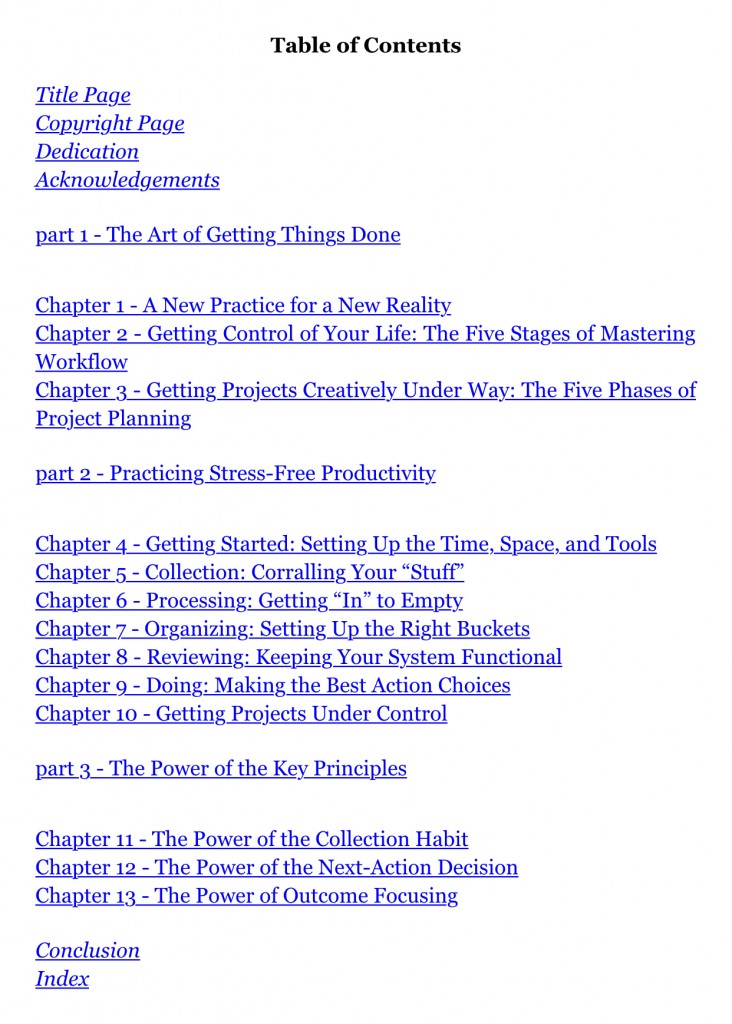 Getting Things Done, Table of Contents