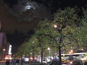 The moon and jupiter in Warsaw by night